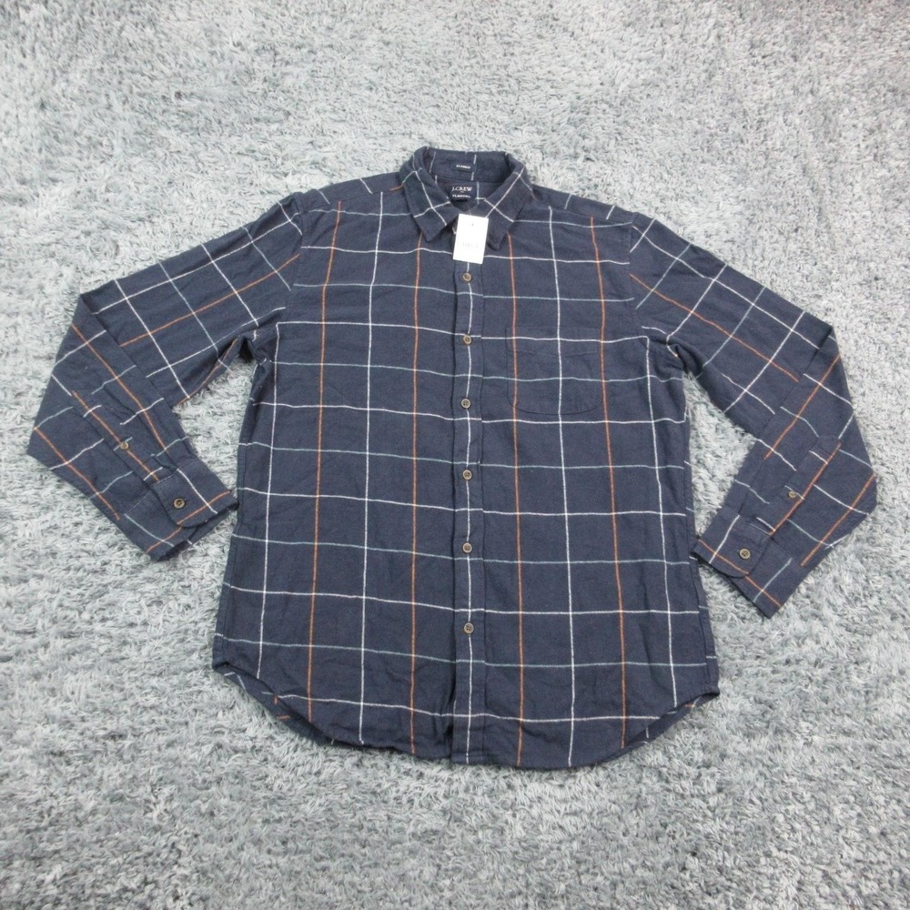 J Crew Flannel Shirt Mens Medium Blue Plaid Classic Fit Button Front NWT